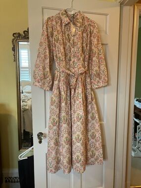 Printed Pink Floral Shirt Dress with Tie Waist